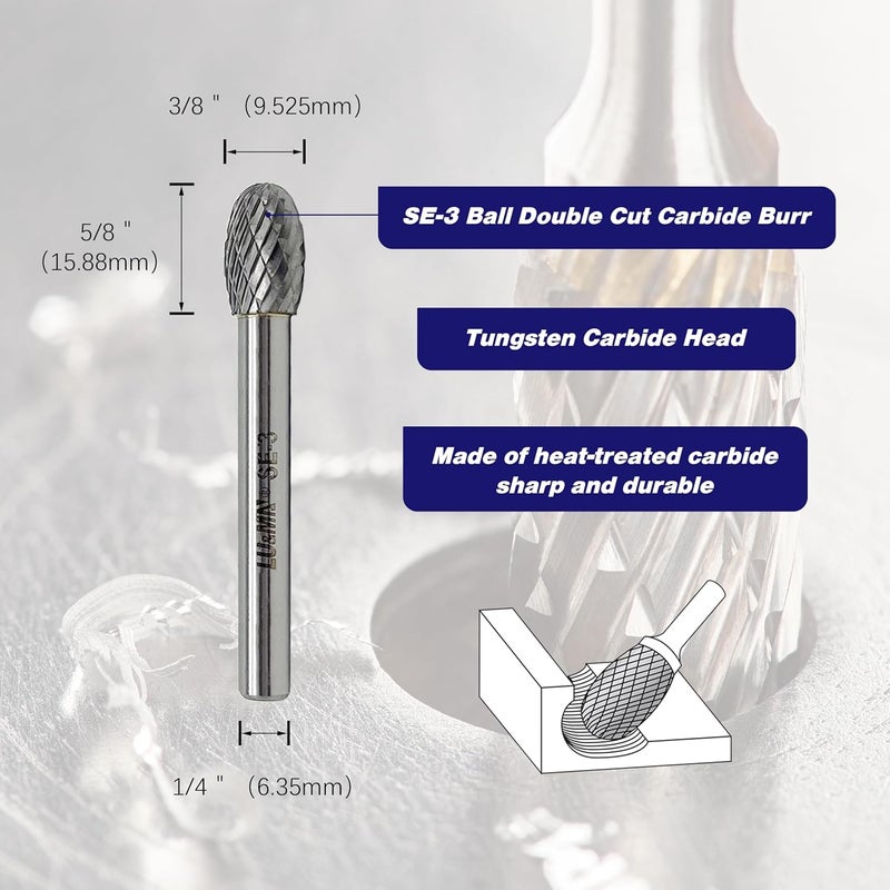 LU&MN SE-3 Tungsten Carbide Burr Rotary File, Double Cut Oval Burs, 4pcs by - Image 2